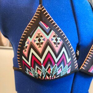 Padded bikini top with southwestern pattern in pink, purple, blue from Rue 21